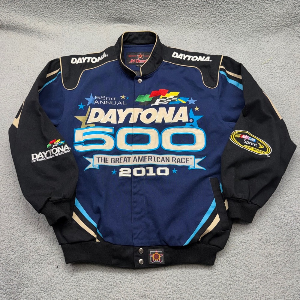 JH Design 2010 Mens Large Navy 52nd Annual Daytona 500 Embroidered Racing Jacket